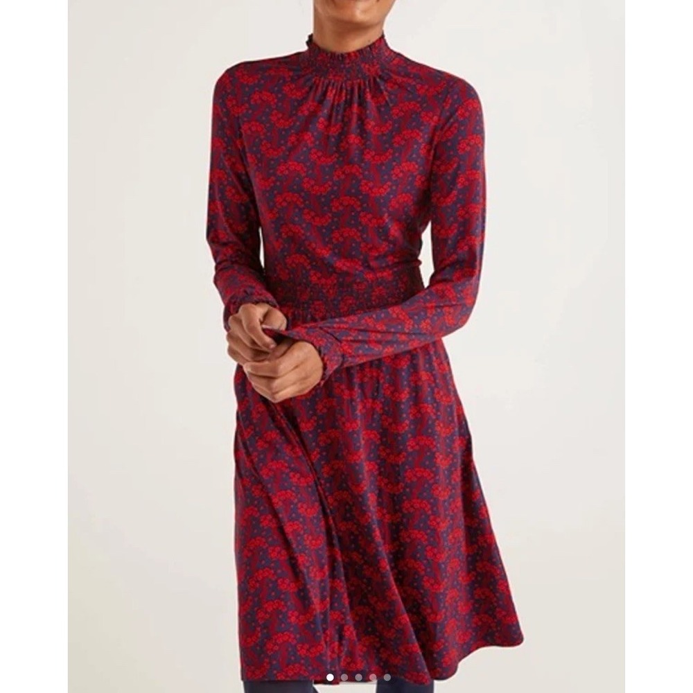 Boden Alice Jersey Dress Size 6P Red Floral Long Sleeve Knee Length Summer